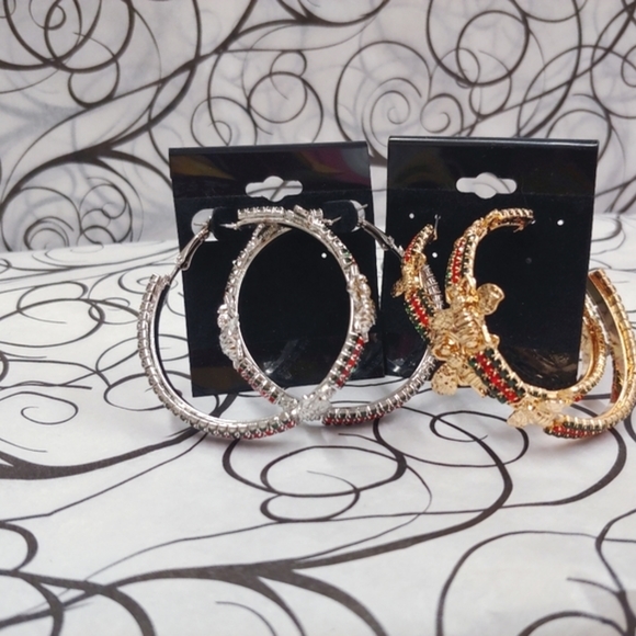 Bubble Bee sliver and gold large hoop earrings - Picture 3 of 5